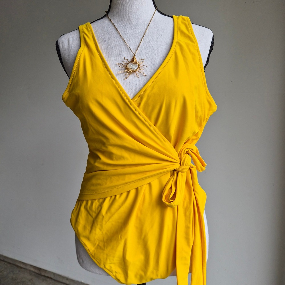 Wrap One Piece Swimsuit Women XL Summer Beachwear Vacation Resortwear Yellow